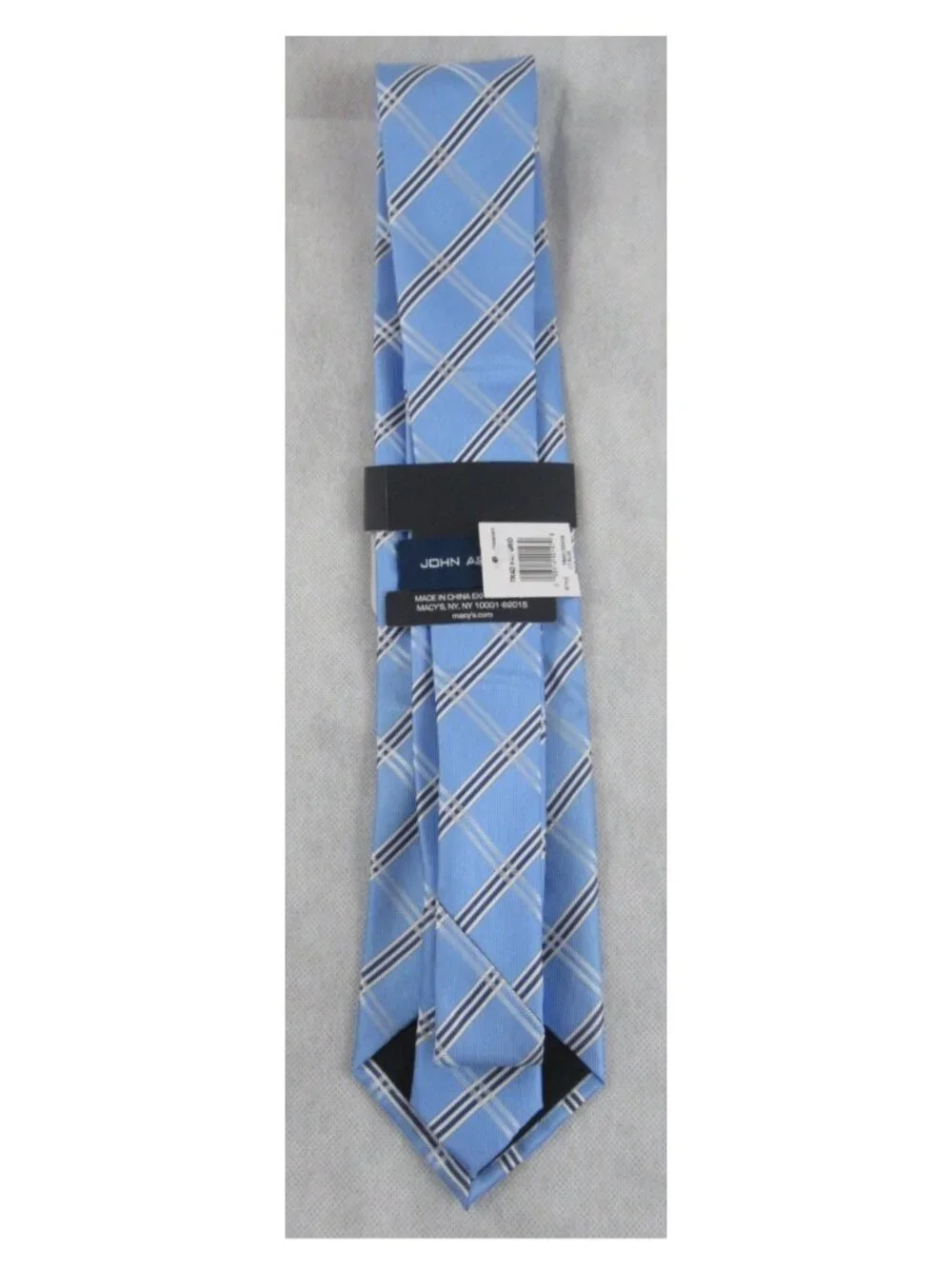 John Ashford Traditional Pat Grid Neck Tie, Washable, Microfiber Tipping, Blue